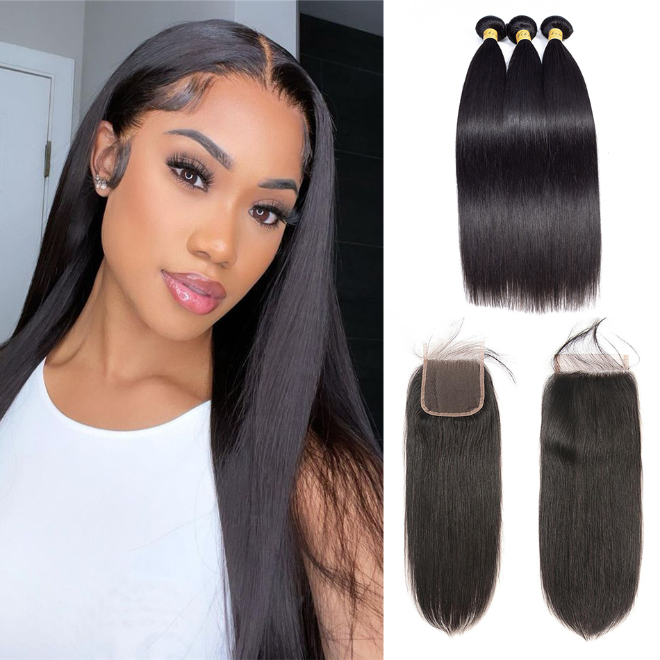 Outlets Straight Bundles With Closure Human Hair B..